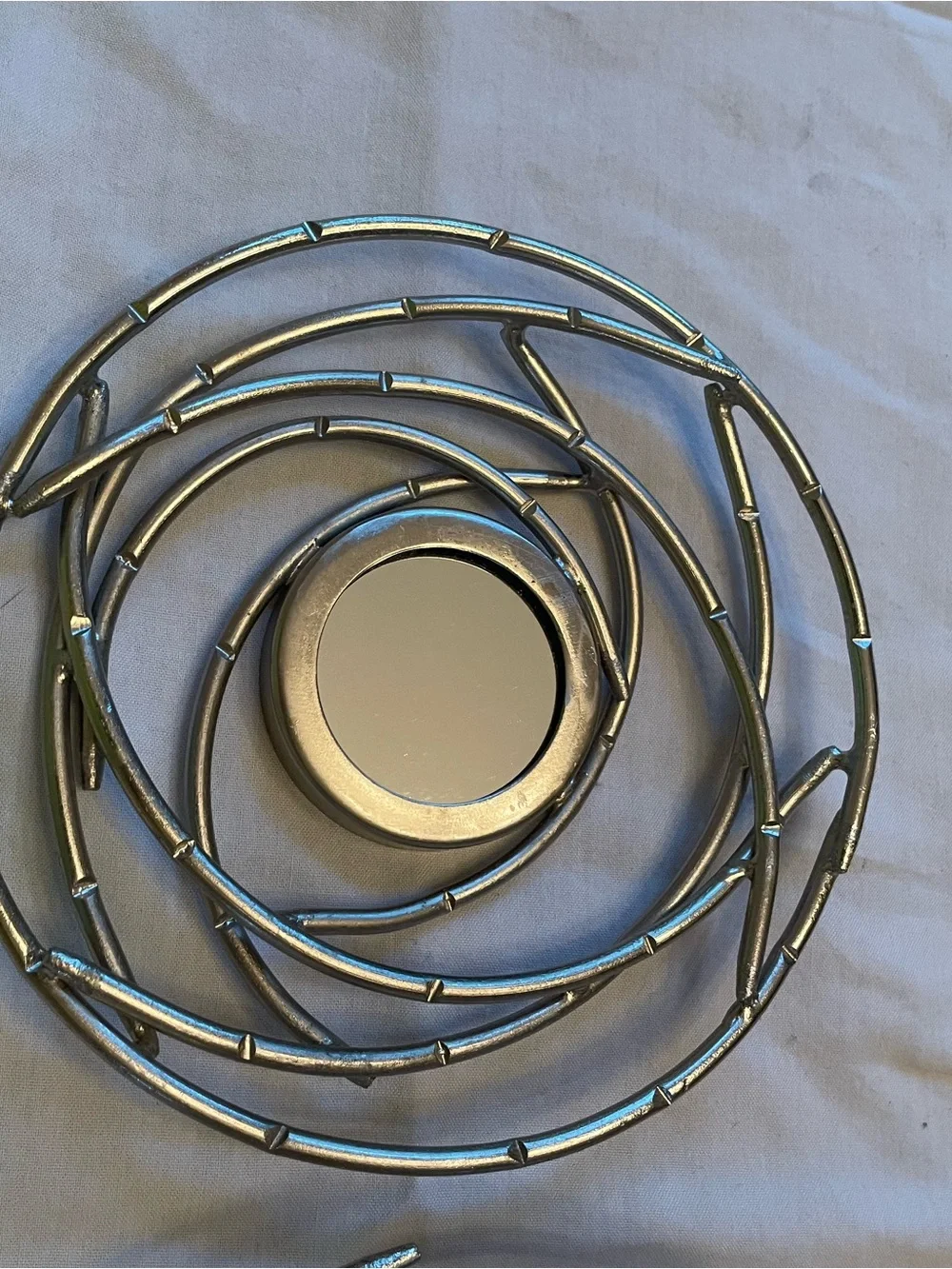 Silver Spiral Metal Wall Decor Mirror 3 Piece Set- Modern Home Accent